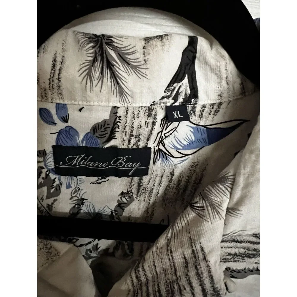 Milano Bay Mens Shirt‎ Size XL White Hawaiian Short Sleeve Button Up Vintage